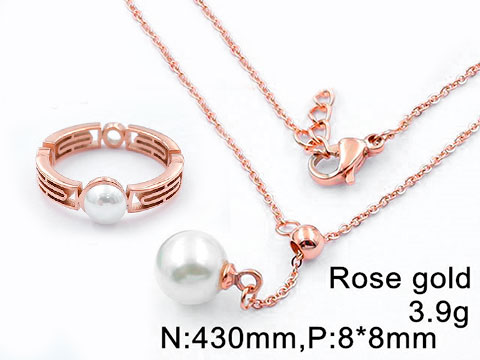 Set rose gold Collar y anillo con perla blanca
