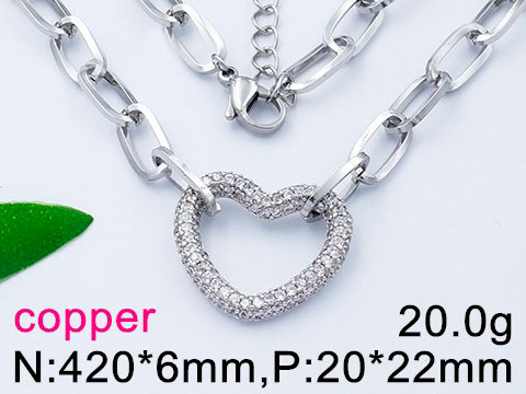 Collar plateado Acero Inox Dije corazón con pedrería