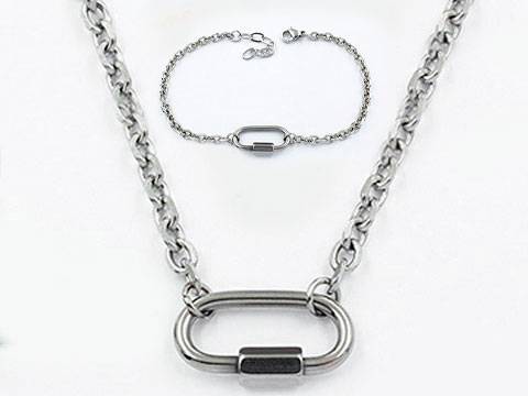 Set plateado Collar dije Candado + Pulsera