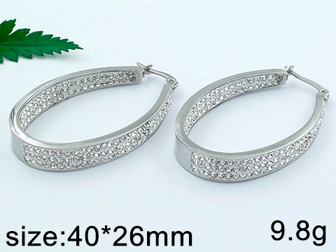 Argollas plateadas ovaladas c/brillantes