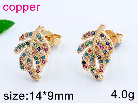 Aretes dorados hojita con pedrería colores