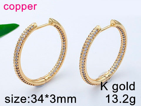 Argollas fina pedrería incrustrada 3.4cm