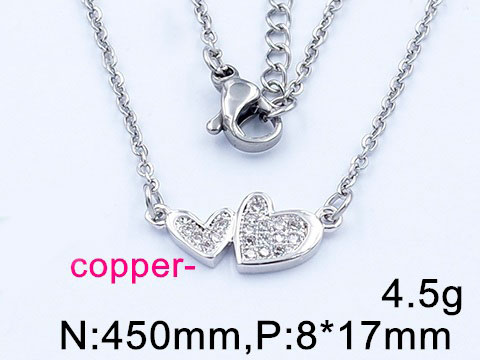 Collar plateado doble corazón con circonios