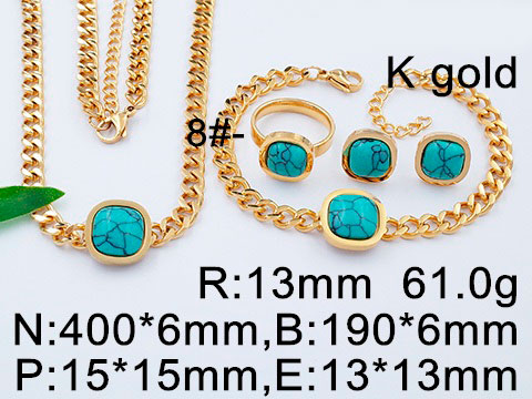 Set dorado 4 piezas con piedra turquesa