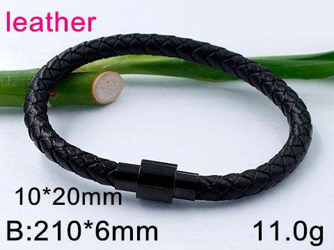 Pulsera de cuero negro cierre negro