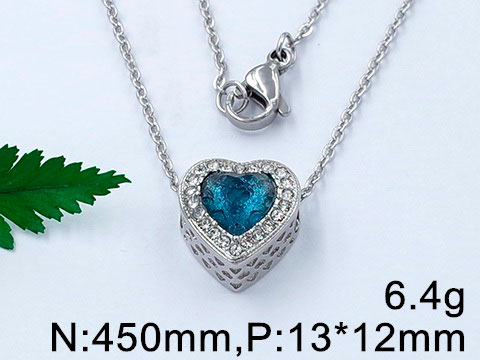 Collar plateado dije corazón piedra azul 45cm
