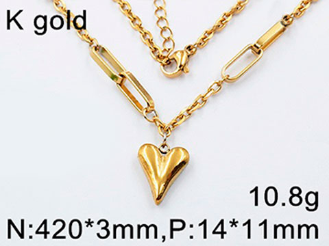 Collar dorado eslabón rectangular corazón alargado