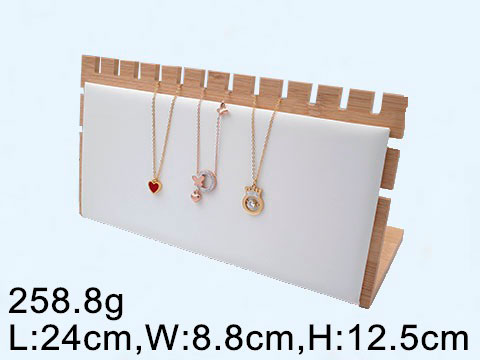 Exhibidor de collares blanco base madera