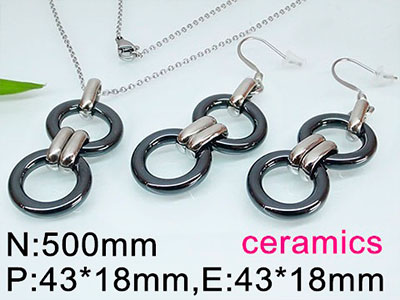 Set plateado de cerámica dos circulos negros