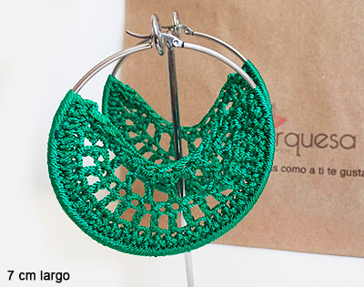 Argollas plateadas tejido verde