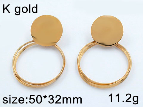 Aretes dorados circulo plano y aro colgante