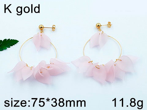 Aretes dorados colgantes pétalos rosa 7.5cm