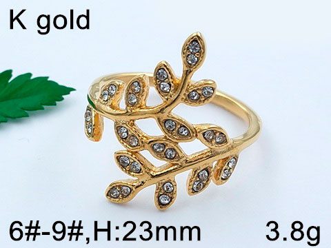 Anillo dorado diseño hojitas con pedrería