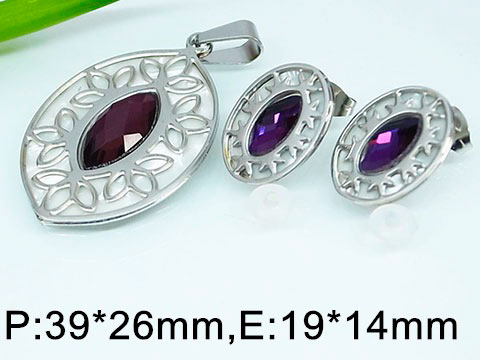Set plateado Dije y aretes con piedra morada