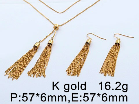 Set dorado collar y aretes de flequillos largos