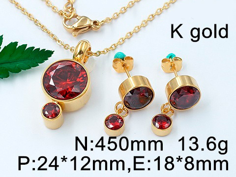 Set dorado dije y aretes piedra roja