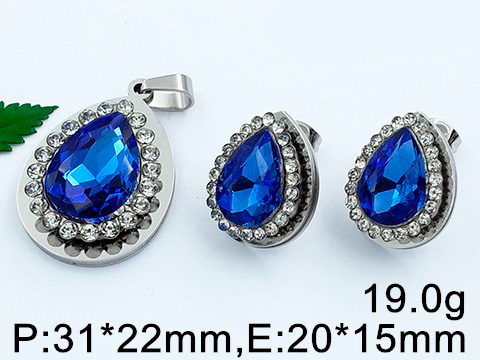 Set plateado dije y aretes diseño gota piedra azul