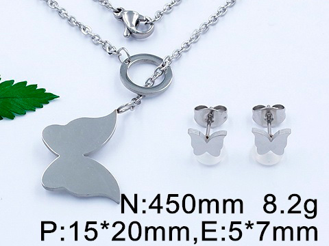Set plateado collar mariposa corrediza y aretes