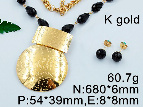 Set Dorado Circulo con diseño al frente y piedras negras