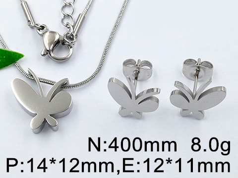 Set plateado dije y aretes de mariposa 1.4cm