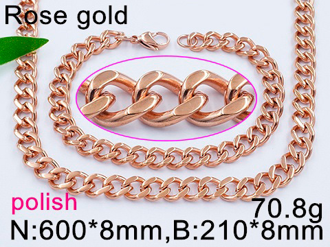 Set Rosegold collar y pulsera eslabón tipo espiga