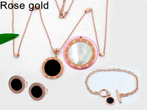 Set Rosegold collar largo y aretes centro "Cartier"