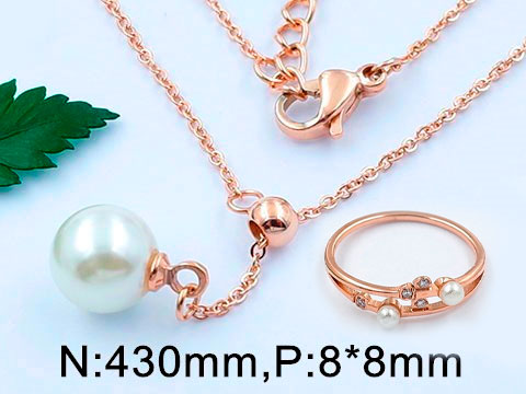 Set Rosegold cadena con perla colgante y anillo
