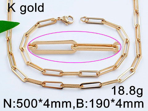 Set dorado collar 40cm pulsera 19cm eslabón rectangular