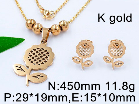 Set dorado dije de flor calada