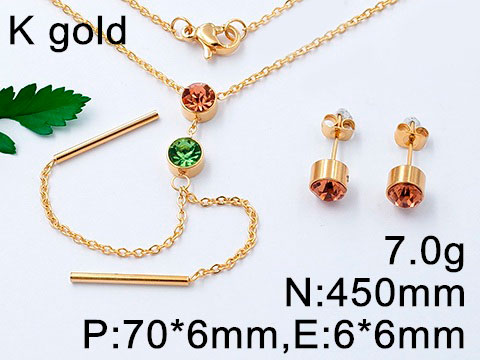 Set dorado Corbatero con circonia roja y verde