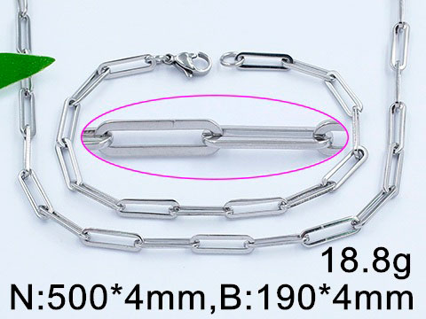 Set plateado collar y pulsera eslabón rectangular