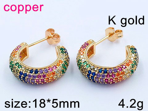 Argolllas doradas 1.8cm *5mm pedrería multicolor