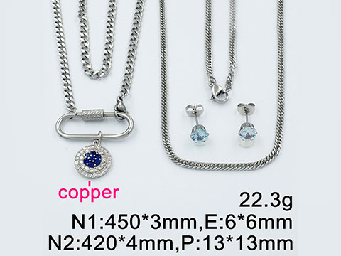 Set plateado 2 cadenas y dije con piedra azul