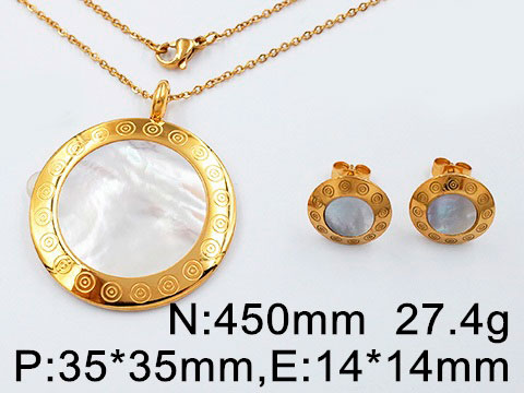 Set dorado dije círculo con nácar 3.5cm