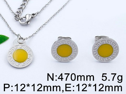Set plateado dije y aretes piedra amarilla