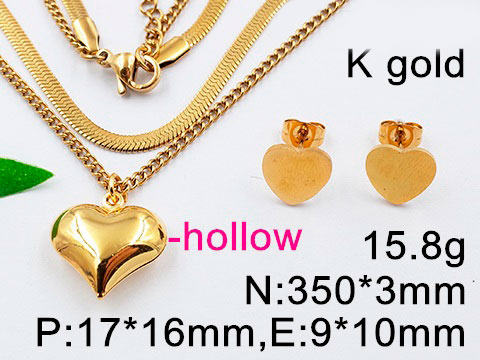 Set dorado Layering cadena plana y dije corazón