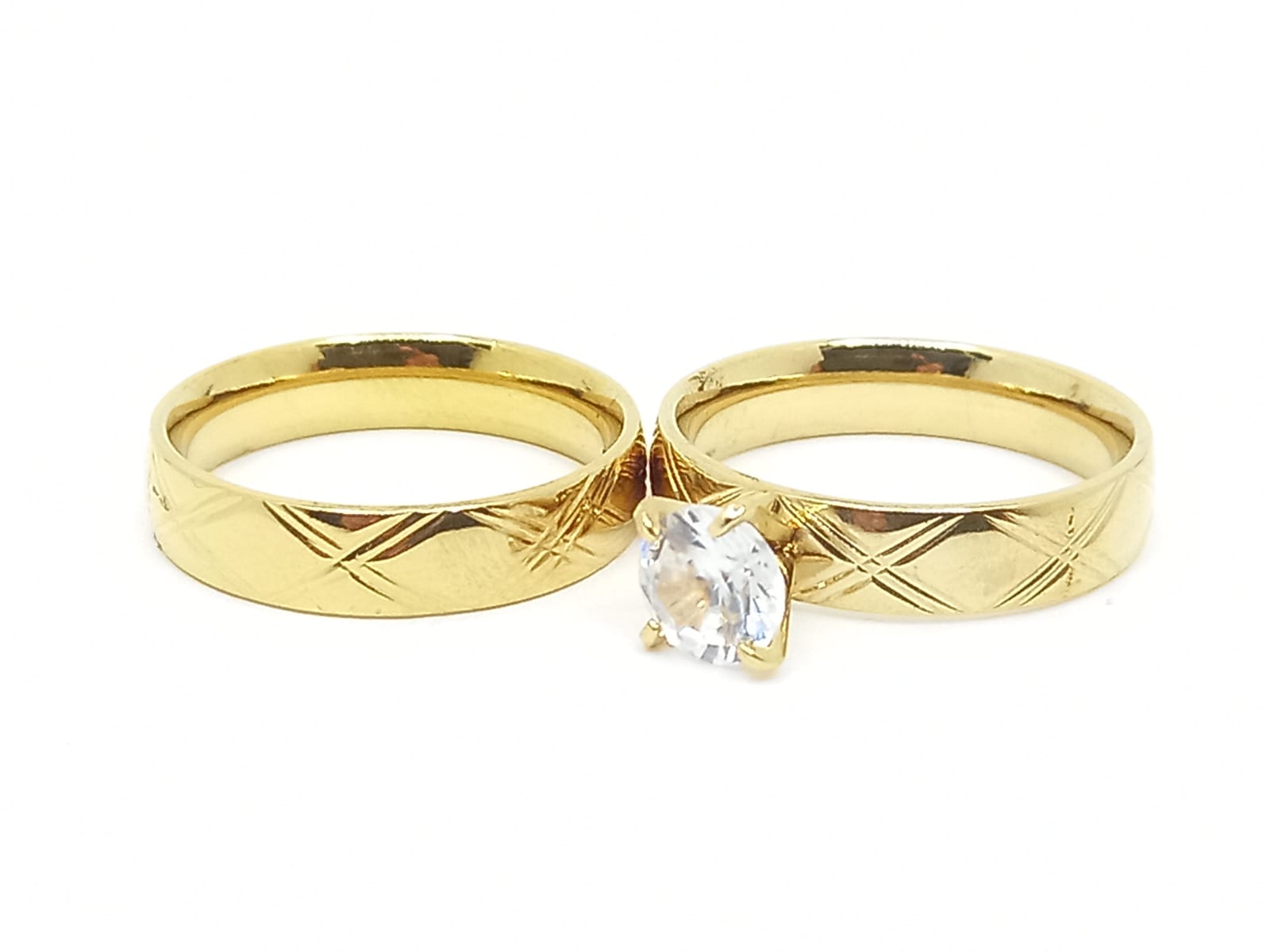 Set dorado anillo y argolla de compromiso circonia 7mm