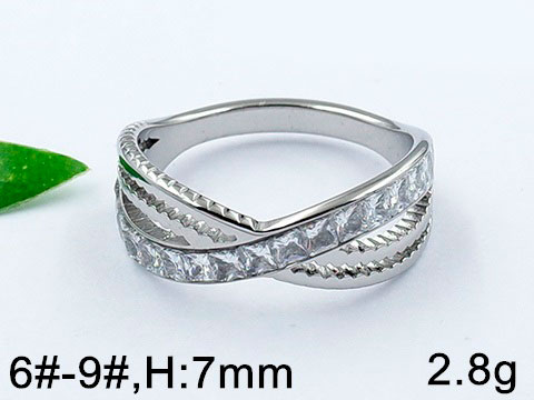 Anillo plateado diseño ondulado c/circonias