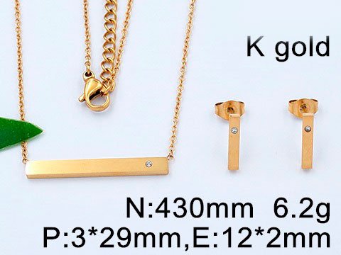 Set dorado Gargantilla dije plano rectangular