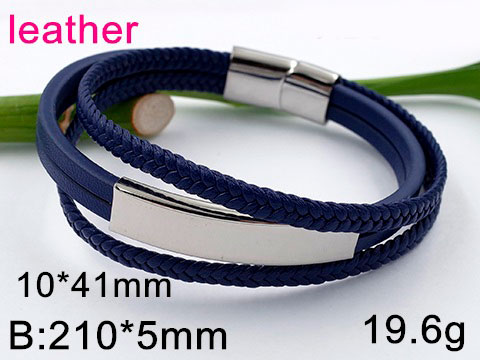Brazalete cuerito azul placa plateada