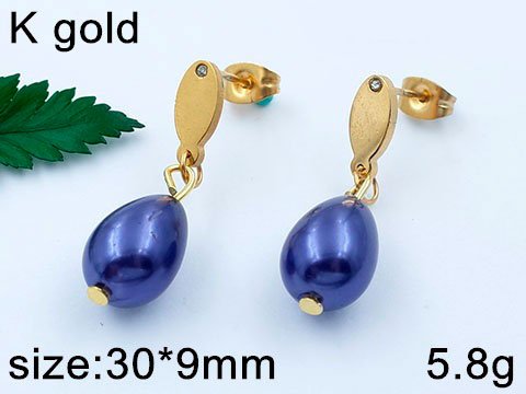 Set dorado Brazalete y aretes perla azul