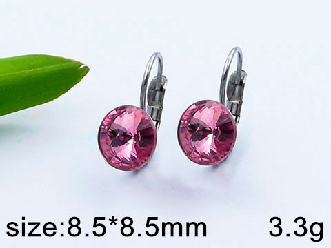 Aretes plateados piedra fucsia 8.5mm