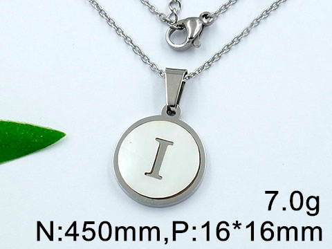 Collar plateado dije nácar letra I
