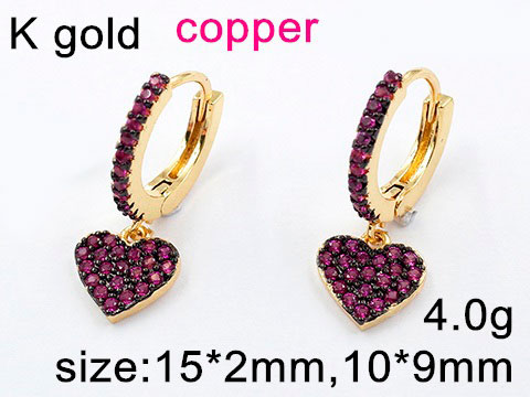 Argollitas corazoncito colgante pedrería morada