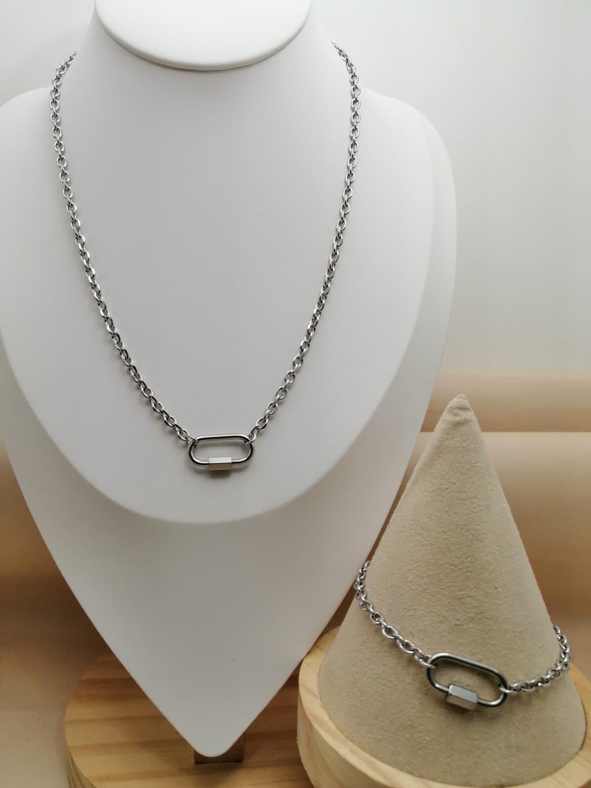 Set plateado Collar dije Candado + Pulsera