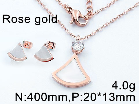 Set rose gold Collar y aretes triangular c/nácar
