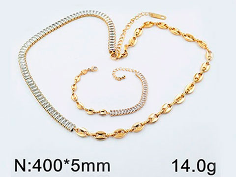 Set dorado Gargantilla y Pulsera doble eslabón con pedrería al lado