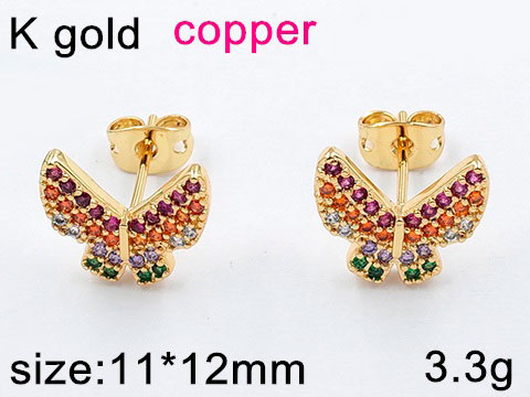 Aretes mariposa laminado dorado fina pedrería