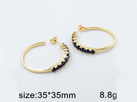 Argollas 3.5cm en laminado dorado piedras negras al frente