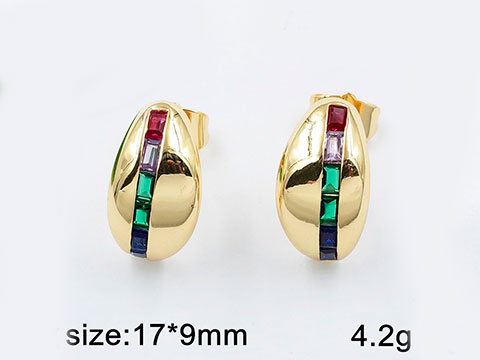 Aretes ovalados laminado dorado fila de pedrería